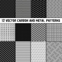 Set of 12 carbon and metal seamless pattern