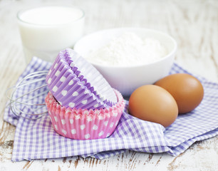 Cupcake cases and ingredients