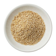 Bowl of quinoa grain isolated on a white background