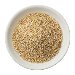 Bowl of quinoa grain isolated on a white background