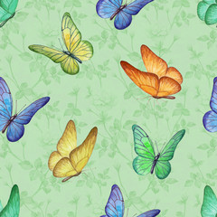 Seamless pattern with watercolor butterfly illustrations