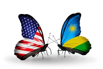 Two butterflies with flags USA and Rwanda