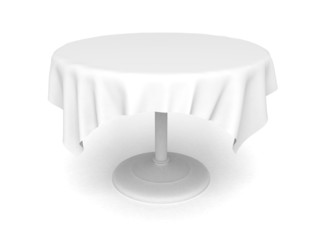  empty round table and tablecloth on a white background