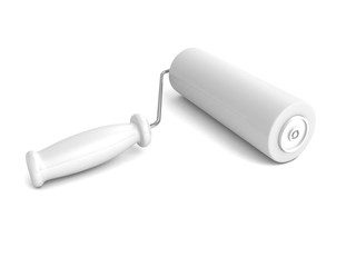 Clean new paint roller on white background