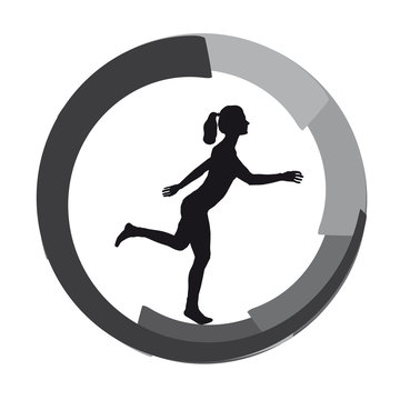 Im Hamsterrad laufen, Burout und Stress, Silhouette einer Frau - Symbol