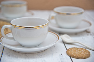 Morning coffee on gold, orange and white