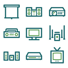 Audio video web icons, green line set
