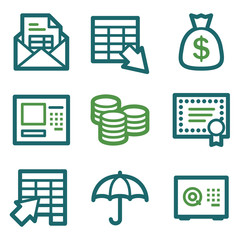 Banking web icons, green line set