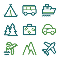 Travel web icons, green line set