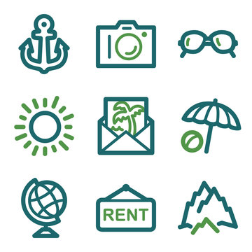 Travel web icons, green line set