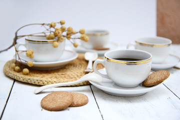 Morning coffee on gold, orange and white