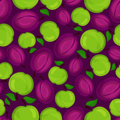 Seamless  pattern with plum and apple .