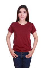 Obraz premium young beautiful female with blank t-shirt