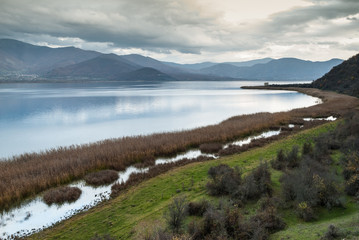Obraz premium Sunset at the Prespes lakes, Greece
