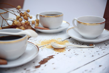 Morning coffee on gold, orange and white