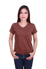 Obraz premium young beautiful female with blank t-shirt