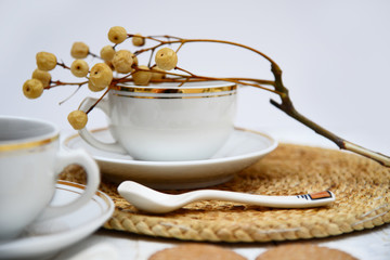 Morning coffee on gold, orange and white