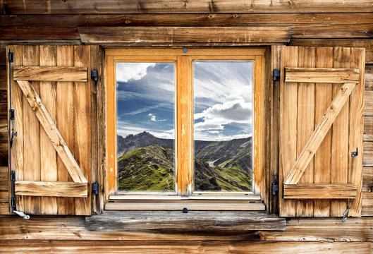 mountain hut window summer