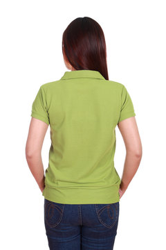 female with blank green polo shirt (back side)