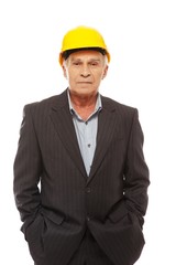 Senior man engineer wearing protective helmet