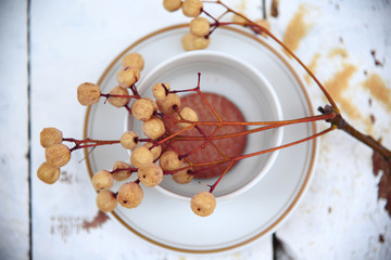 Morning coffee on gold, orange and white