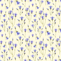 Bluebell flower illustration. Watercolor seamless pattern