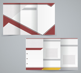 Tri-fold business brochure template, vector brown design flyer