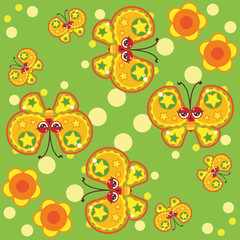 Pattern of yellow butterflies and flowers