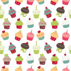 Retro cupcakes seamless pattern