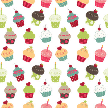 Retro cupcakes seamless pattern