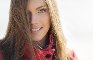 Fototapeta premium Closeup portrait of pretty young woman