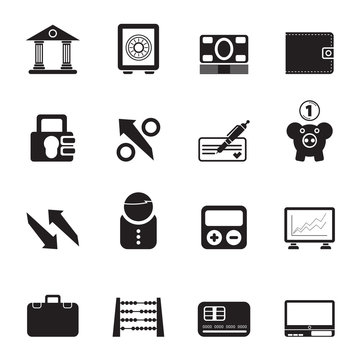 Silhouette Bank, business and finance icons