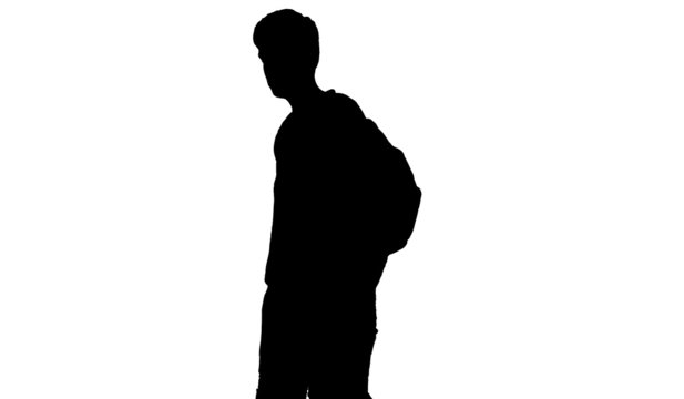 Black standing man silhouette with backpack