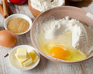baking ingredients on a wooden table