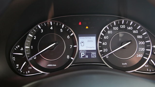 Close-up view of speedometer showing self-test routine, HD 1080p