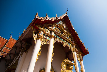 The pediment of the temple, Thailand, This is a Buddhist temple