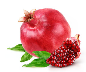 pomegranate with slice and leafs