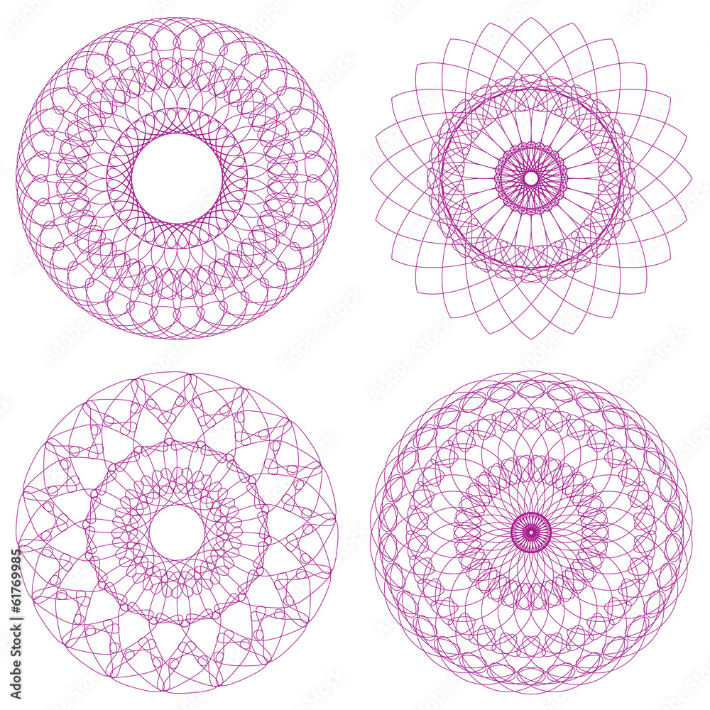 Poster set of red vector guilloche rosettes