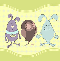 Dog, rabbit and owl. Illustration, vector