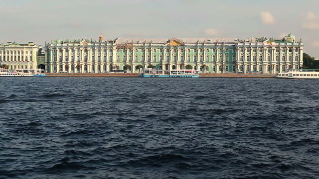 Hermitage in Saint-Petersburg, Neva river view, HD, 1080p