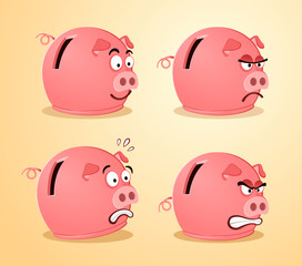 various expression of piggybank