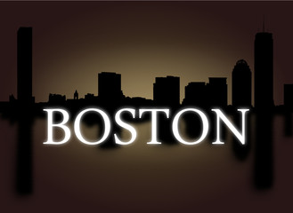 Boston skyline reflected with dramatic sky text illustration