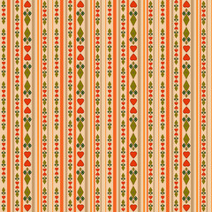 Seamless pattern with hearts and stripes on beige