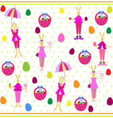 Cute Easter seamless with bunnies and eggs