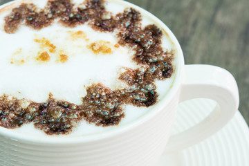 closeup macro white cup foam coffee