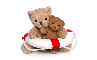 Mutter und Kind Teddyb&auml;r isoliert im Schwimmkurs