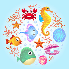 Naklejka na ściany i meble Sea creatures background 2