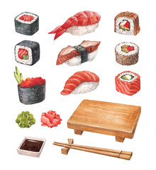 Delicious sushi. Watercollor illustrations collection © Aleksandra Smirnova