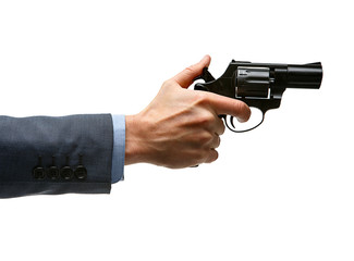 Male hand cocking revolver gun © Romario Ien