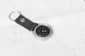 Black and white, Compass on the map